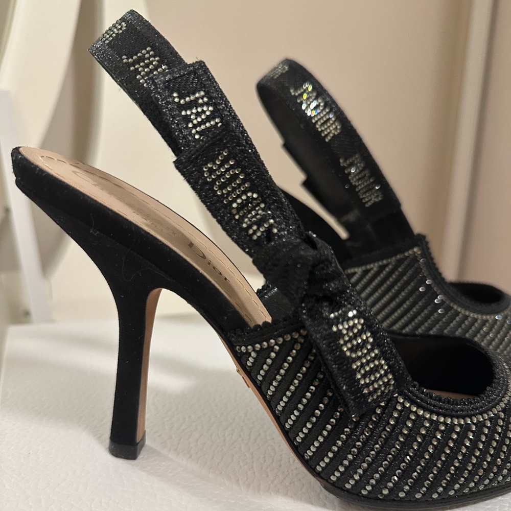 SOLD - DIOR J'Adior Slingback Pump Black Crystal Velvet w/ Box - Picture 3 of 5